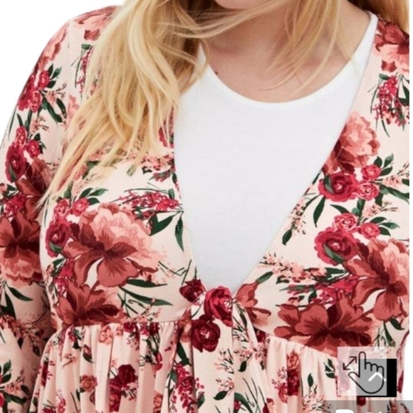 + Torrid peach floral tie front jersey knit baby doll jacket - Picture 3 of 11